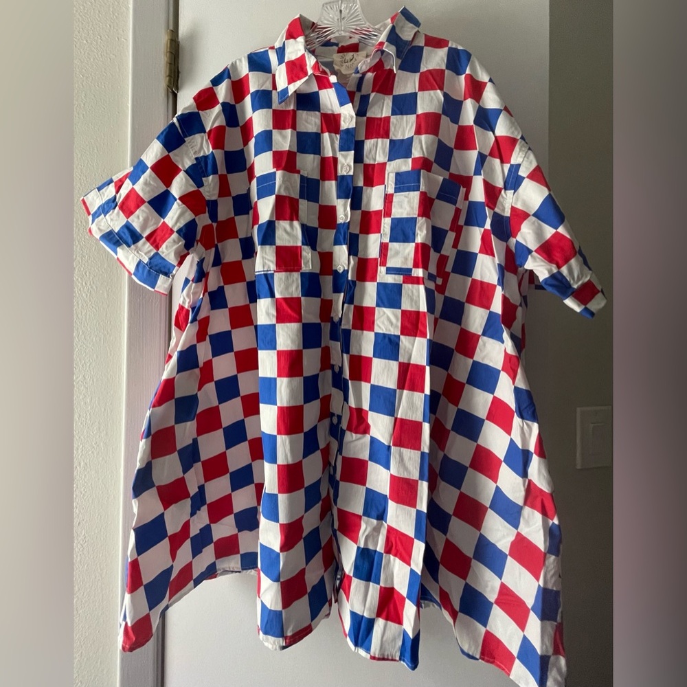 Fantastic Fawn Red, Blue, and White Checkered Midi Dress